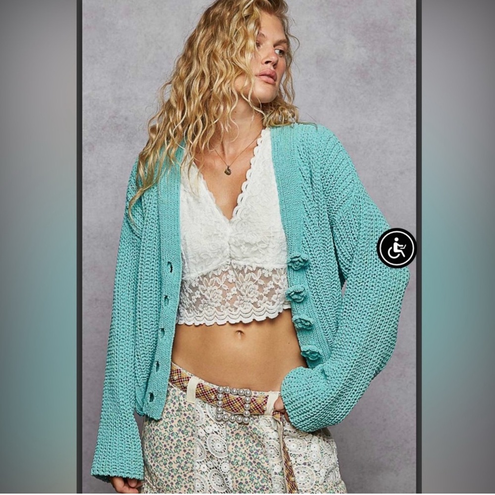 Pol Women's Teal Button-Up Sweater - Picture 3 of 5